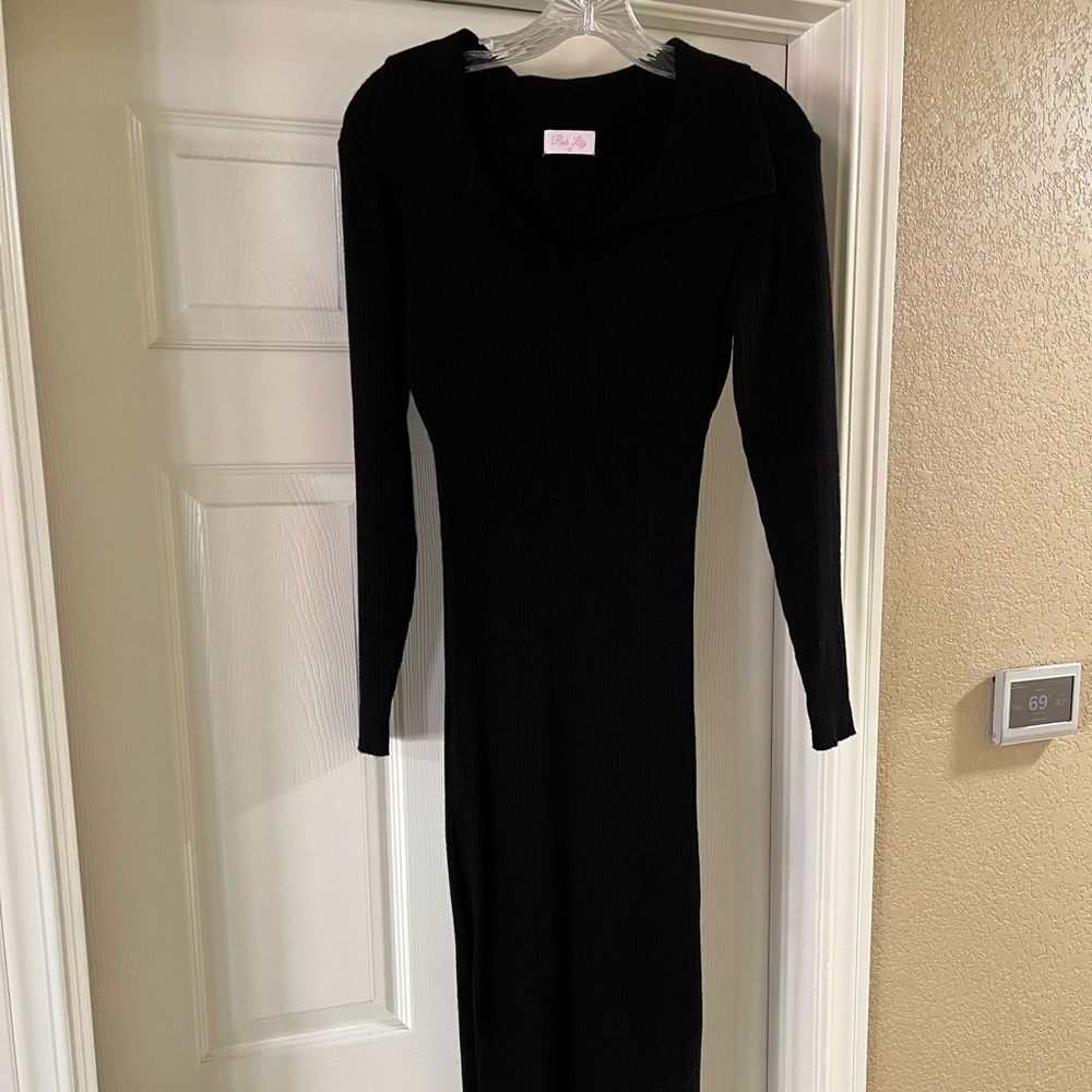 Pink Lily Collared Sweater Dress